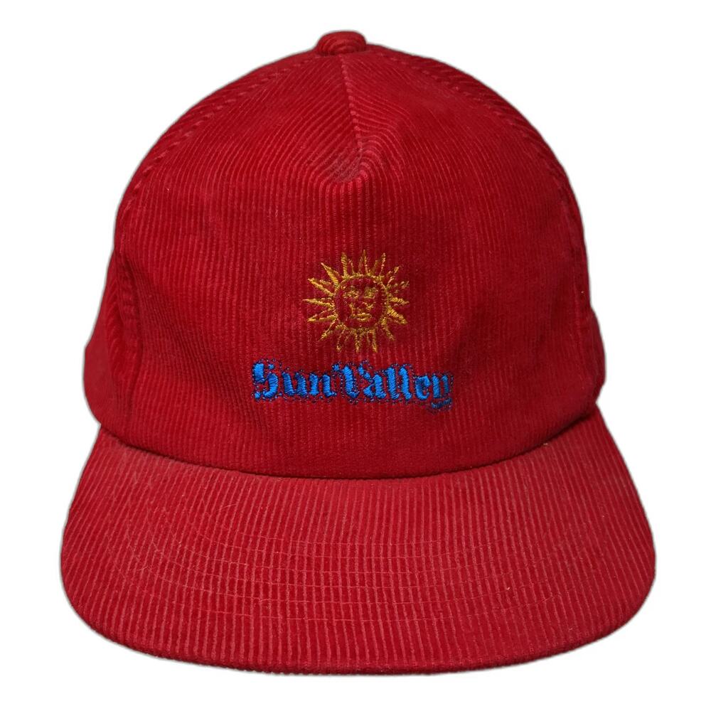 Westark 5 Panel Red OS Snapback Hat Corduroy Sun Valley Resort Sun Face Vintage